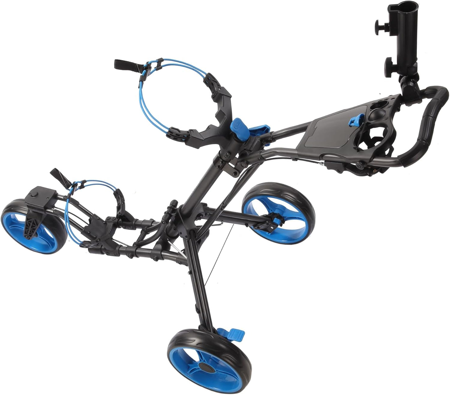 Golf Push Cart 3 Wheel with 360 Rotating Front Wheel, One Second to Open & Close, Lightweight Folding Golf Pull Cart with Foot Brake, Umbrella Holder, Cup Holder, & Storage Compartment