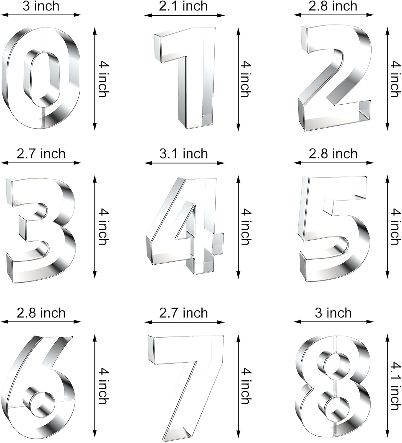 4 Inch Number Cookie Cutter Set - 9 Pcs Extra Large Xzhloym Cookie Cutters Shapes - Stainless Steel