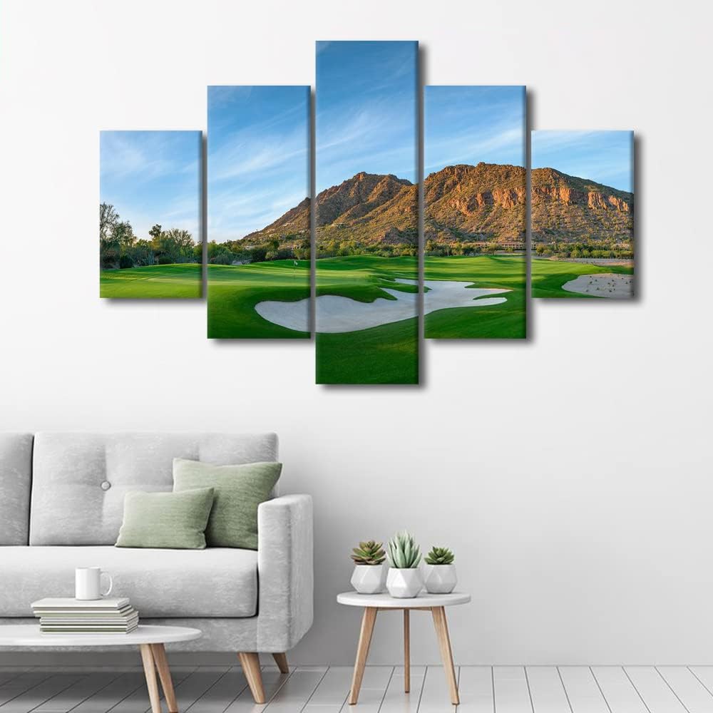 5 Pieces Canvas Prints Wall Art Golf Course and Scottsdale Attractions Stretched Canvas American Arizona Framed Wrap Posters Prints for Office and Home Living Room Bedroom Ready to Hang - 60"W x 40"H