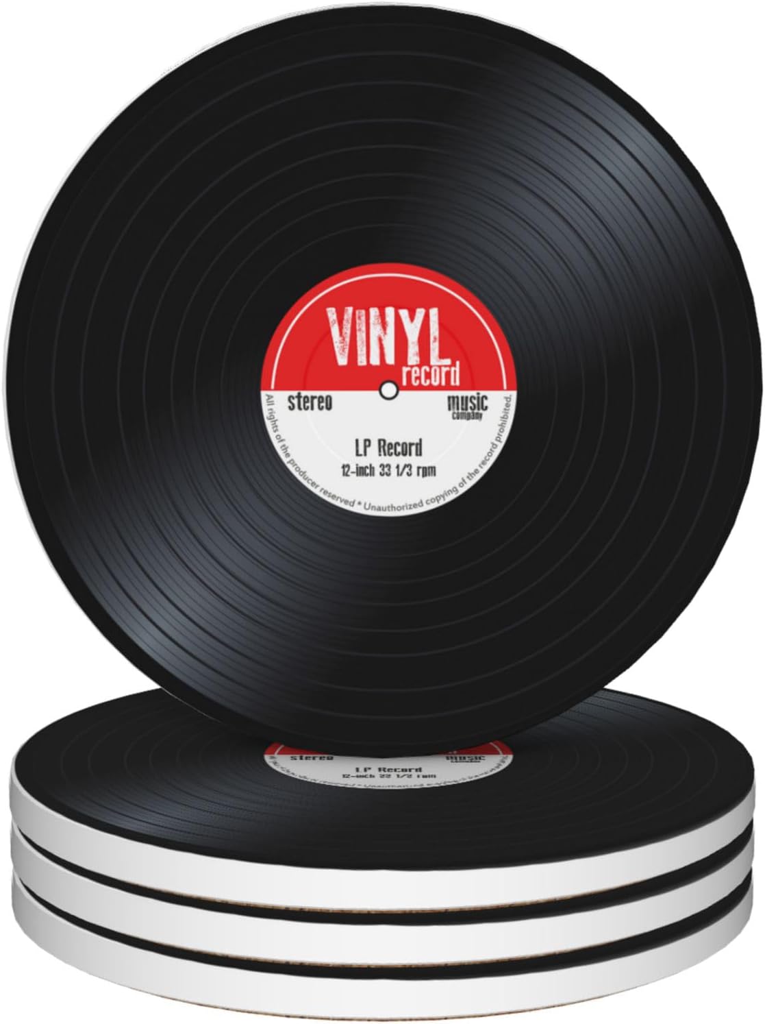 Drinks Coasters Set of 4, Old Record Player Music Round 4" Cup Coasters, Absorbent Ceramic Stone Coasters with Cork Base, Cute Coasters for Table Home Décor, Ideal Gifts for Women Men