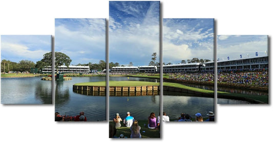 5 Piece Golf Course Wall Art American Florida Poster Canvas Prints TPC Sawgrass Golf Course Pictures Home Decor Pictures for Living Room Bedroom Office Paintings Framed Ready to Hang - 60"W x 32"H