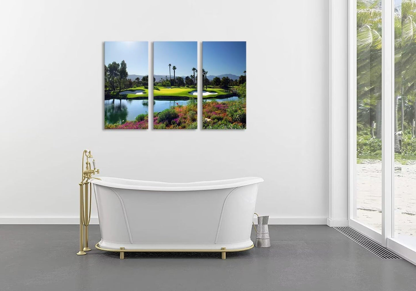 chenchenArt Indian Wells Golf Course Wall Art Pictures Golf Course Wall Decor for Living Room Bedroom Home Decoraitons Golf Artwork Canvas Prints Framed Ready to Hang(12''W x 24''H x3)