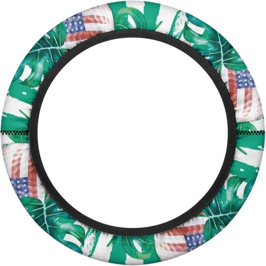 USA Flag Golf Ball Golf Cart Steering Wheel Cover Palm Leaves Neoprene Golf Cart Steering Wheel Covers Accessories for Club Car