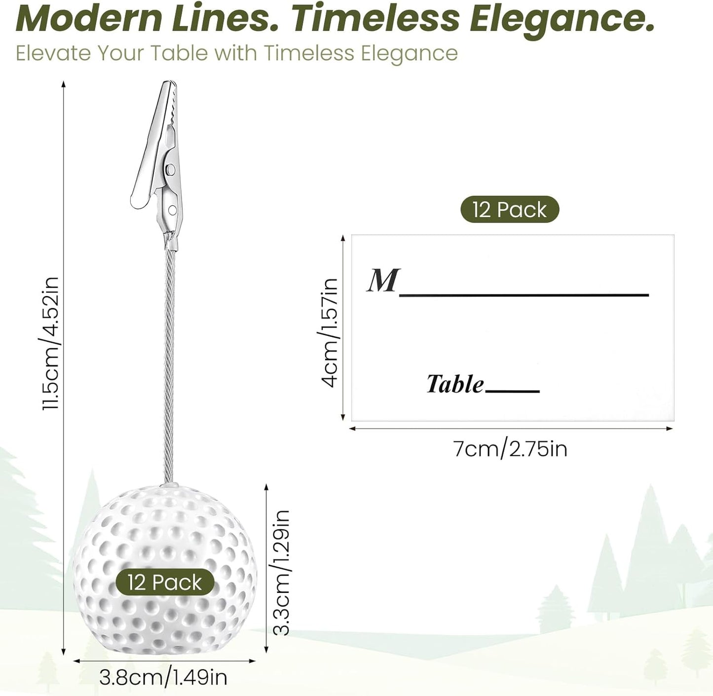 12 Pack Resin Golfball Base Memo Clip Golf Ball Place Card Holder Table Memo Number Name Card Holder Golf Centerpieces with Alligator Clip for Office Menu Wedding Sports Party Events Table Decoration