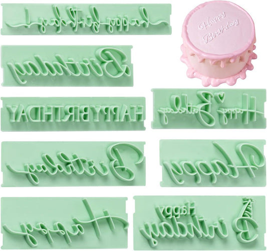 KALAIEN 8Pcs Happy Birthday Fondant Stamp,Custom Cookie Stamp, Happy Birthday Letters Embosser for Cake,DIY Cake Decorating Printing