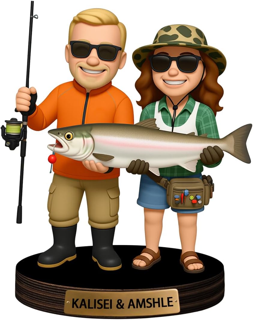 Personalized Family Photo Cartoon Desktop Ornament Custom Fisherman Portrait Figurine Plaque with Name Picture Acrylic Sculpture Desk Sign for Men Women Family Lover Christmas,03