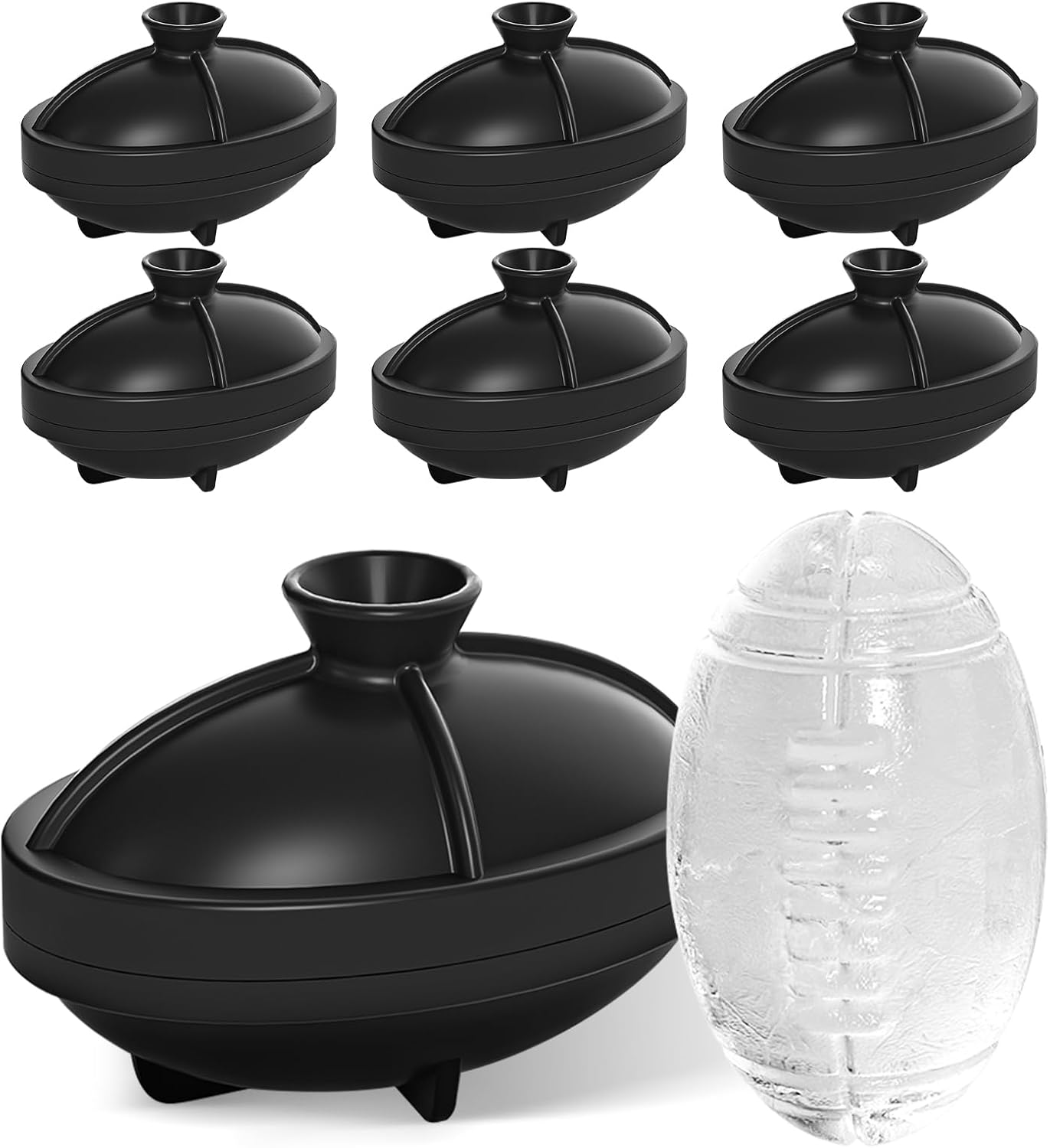 6 Pack Silicone Football Ice Cube Molds 2.2 Inch Large Silicone Fun Shapes Novelty Football Gifts Craft Round Sphere Ice Ball Molds for Cocktails, Bourbon, Brandy, Whiskey (6, Football)