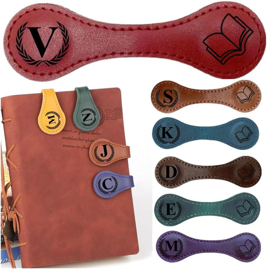 Personlized Magnetic Leather Bookmarks with Initials, Customized Book Marks Clip 26 Letters Bookmark for Reading Women, Men, Kids,Cute Book Markers Meaningful Gift for Book Lovers (Red, V)