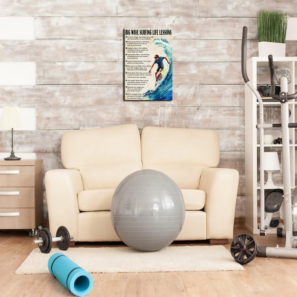 Strofupp Surfing Poster Framed Motivational Quotes Prints Vintage Surf Wall Art Life Lessons Pictures Canvas Artwork 12x18 inches