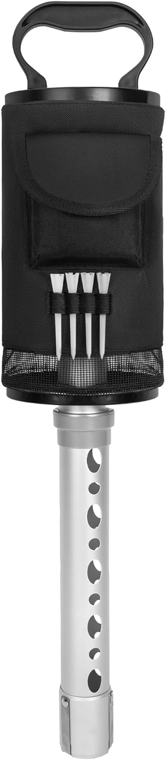 AKOZLIN Golf Ball Retriever Portable Shag Bag Golf Ball Pick Up Collector with Detachable Aluminum Tube Tee Holder, Pocket Shagger Storage