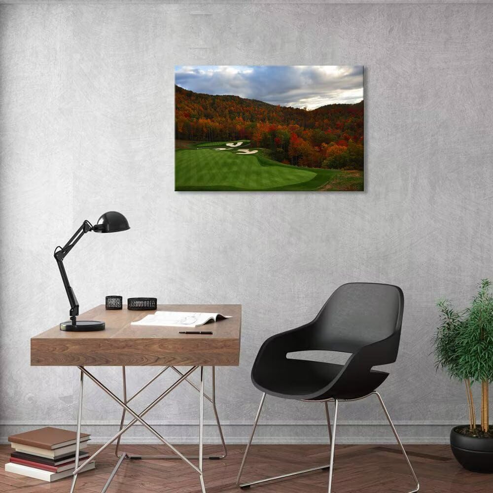 chenchenArt Sequoyah North Carolina Mountains Golf Course Wall Art for Living Room Bedroom Bathroom Home Decorations Golf Art Canvas Prints Framed Ready to Hang(12''H x 16''W)