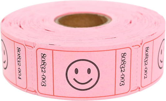L LIKED 500 Raffle Tickets, Smile, Pink (6 Color Selection), Raffle Ticket Single Roll,Ticket for Events,Carnivals, Entry, Class Reward, Prizes
