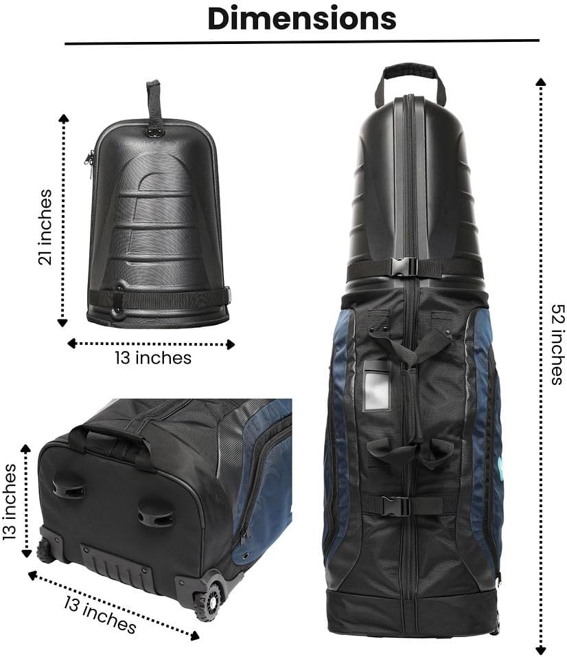 Golf Travel Bags for Airlines - 2-Sided Ample Storage, Durable, Water-Resistant Luggage with Reinforced Wheels and Hard Case Top for Safe Club Transport