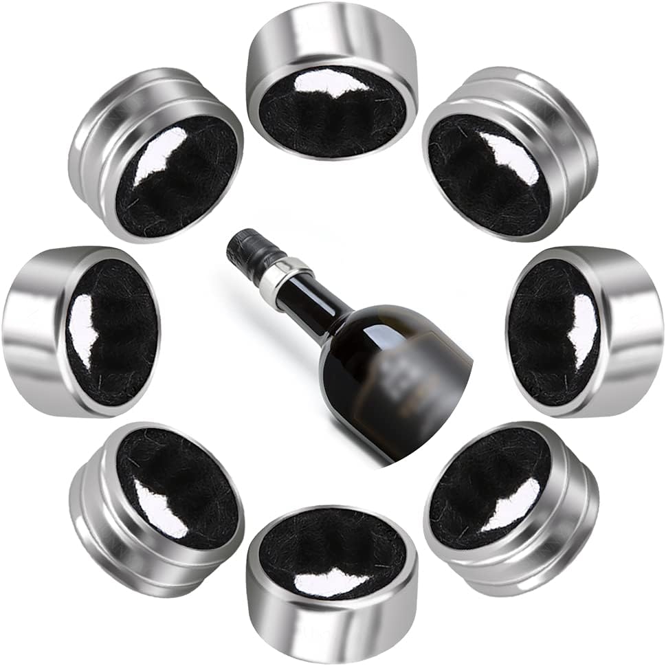 BK8 Stainless Steel Wine Bottle Collars, Classy Drip Rings - 8 Pack Simple and Durable Wine Drop Stoppers with Velvet Felt, Small Handy Gadget for Kitchen and Bar