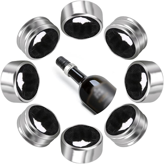BK8 Stainless Steel Wine Bottle Collars, Classy Drip Rings - 8 Pack Simple and Durable Wine Drop Stoppers with Velvet Felt, Small Handy Gadget for Kitchen and Bar