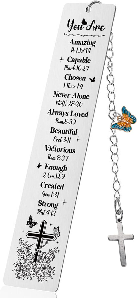 Metal Christian Bookmark for Women - Bible Book Marks with Scripture Verse Cross, Inspirational Religious Gifts for Baptism First Communion Birthday Graduation Back to School