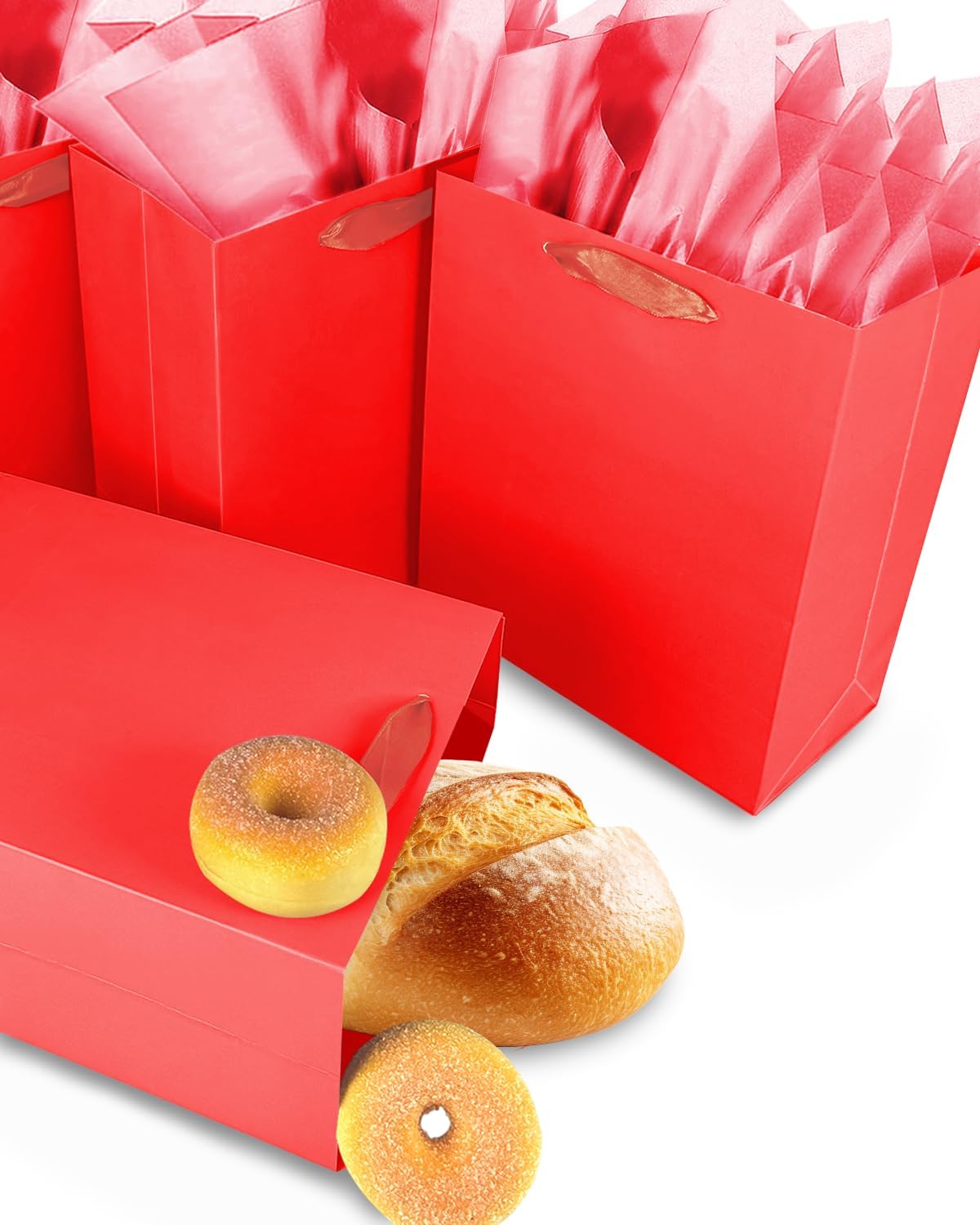 Gcardist Red Gift Bags with Tissue Paper for Wedding, Birthday, Party Supplies-7.9"x4.3"x9.6" Medium Size Cardboard Gift Bags（5pcs Bags +10pcs Tissue Paper ）