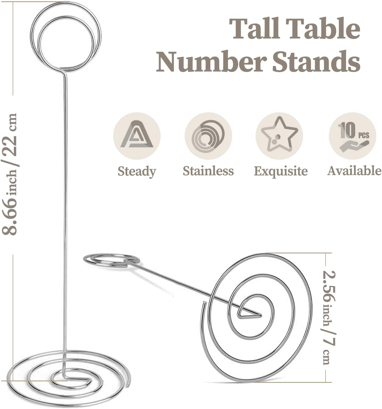 Table Number Holders 10Pcs - 8.75 inch Tall Table Number Stands Place Card Holder for Wedding Party Graduation Reception Restaurant Home Photo Picture Office Memo (Silver, 8.75")