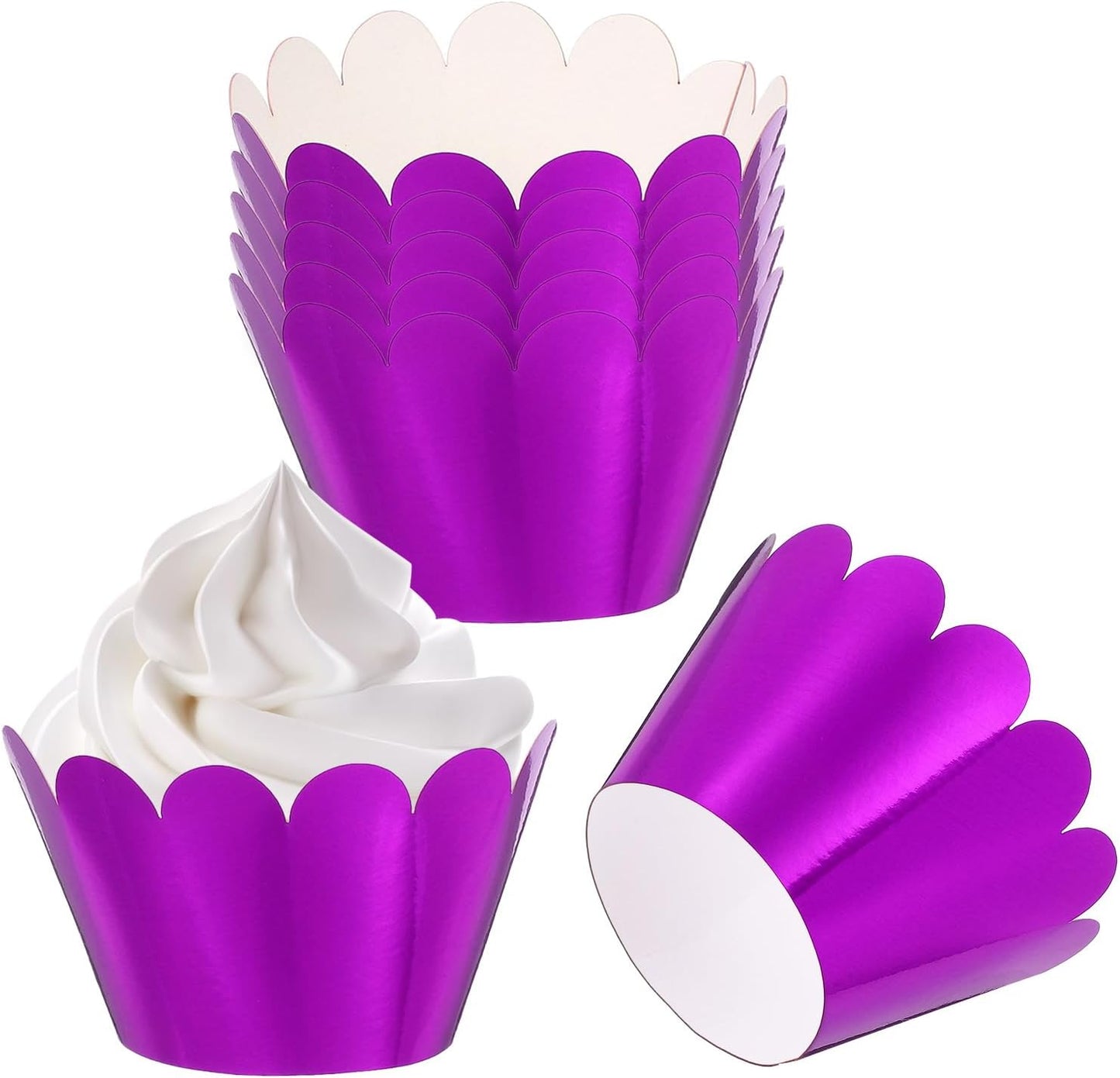 PATIKIL Cupcake Wrappers Paper, 50 Pack Baking Cups Standard Wave Decoration for Anniversary Birthday Weddings and Parties, Reflective Purple
