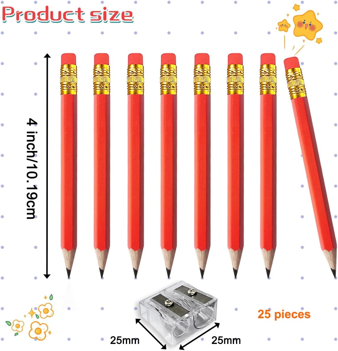 Adhere 25pcs Golf Pencils with eraser Hexagon Wooden Pencils Graphite 2B for Golf Event Scoring,Classroom,Wedding,Company Meetings,Pew, Pocket (Red)