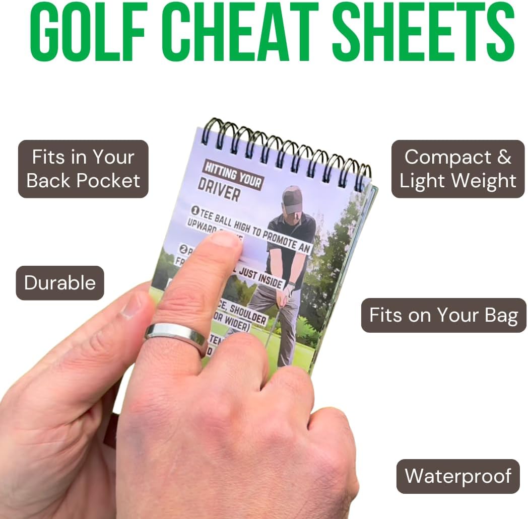 Golf Reference Guide Pocketbook - Golf Cheat Sheets With 175+ Essential Tips 36 Different Shots - Golf Training Aid - Helpful Golf Swing Thoughts - Waterproof & Durable Golf Book - Makes a GREAT gift.