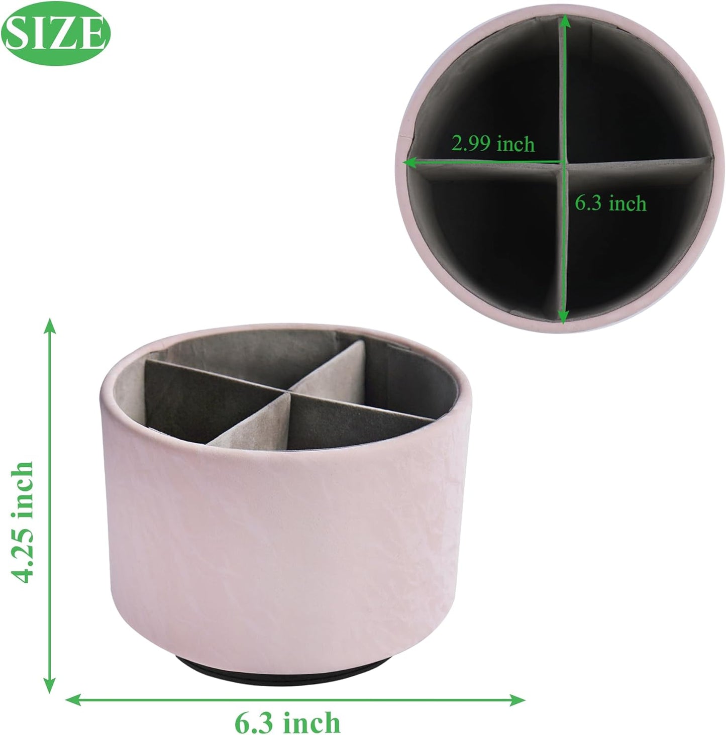 Hennaja Round Leather Art Supply Organizer,Remote Control Holder,360 Degree Spinning,Multi-Functional Pencil Holder,4 Compartments Desktop Stationary Organizer(1-Hill Pink)