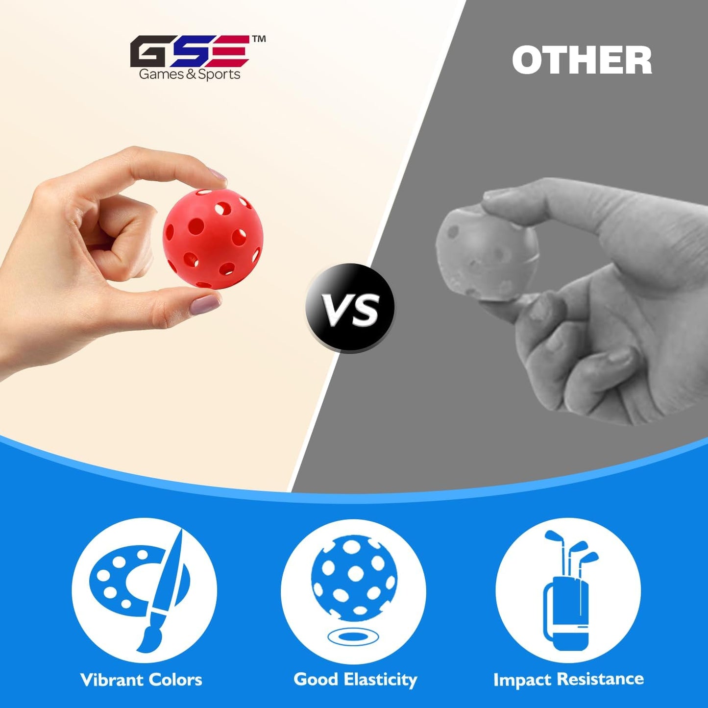 GSE Games & Sports Expert 12-Pack Practice Golf Balls, 40mm Limited Flight Plastic Soft Golf Balls, Airflow Hollow Training Golf Ball for Swing Practice (Several Colors Available)