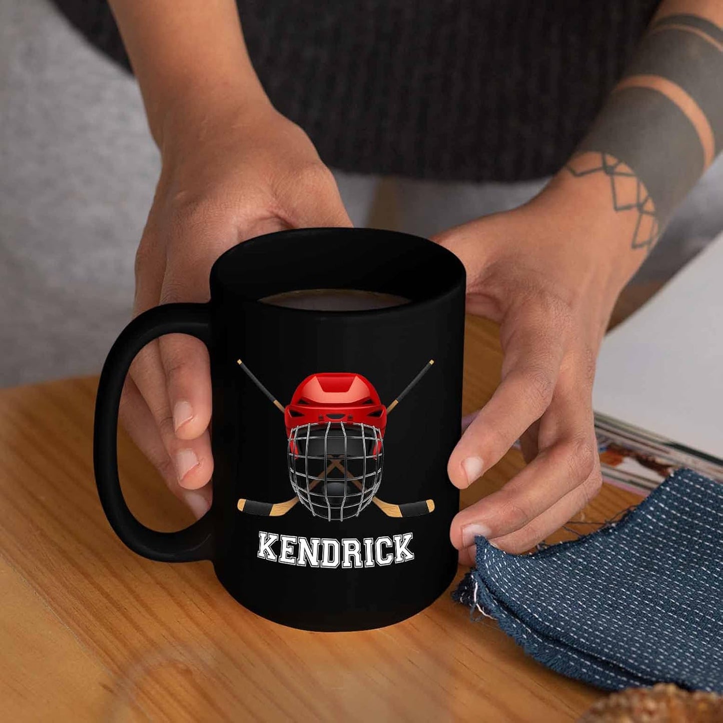 Personalized Hockey Coffee Mug 11 Oz, 15 Oz - Black Ceramic Mug Gifts for Men, Women Fans - Customized Name, Ice Hockey Travel Mug