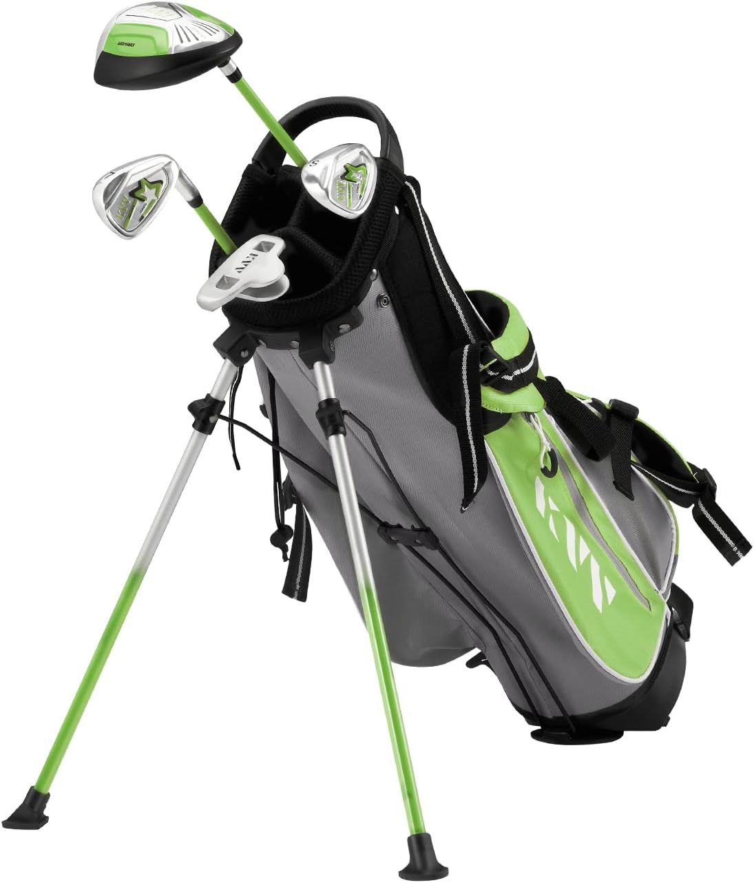 KVV Junior Complete Golf Club Set for Kids/Children Right Hand, Includes Oversize Driver, Irons, Putter, Head Cover, Portable Golf Stand Bag
