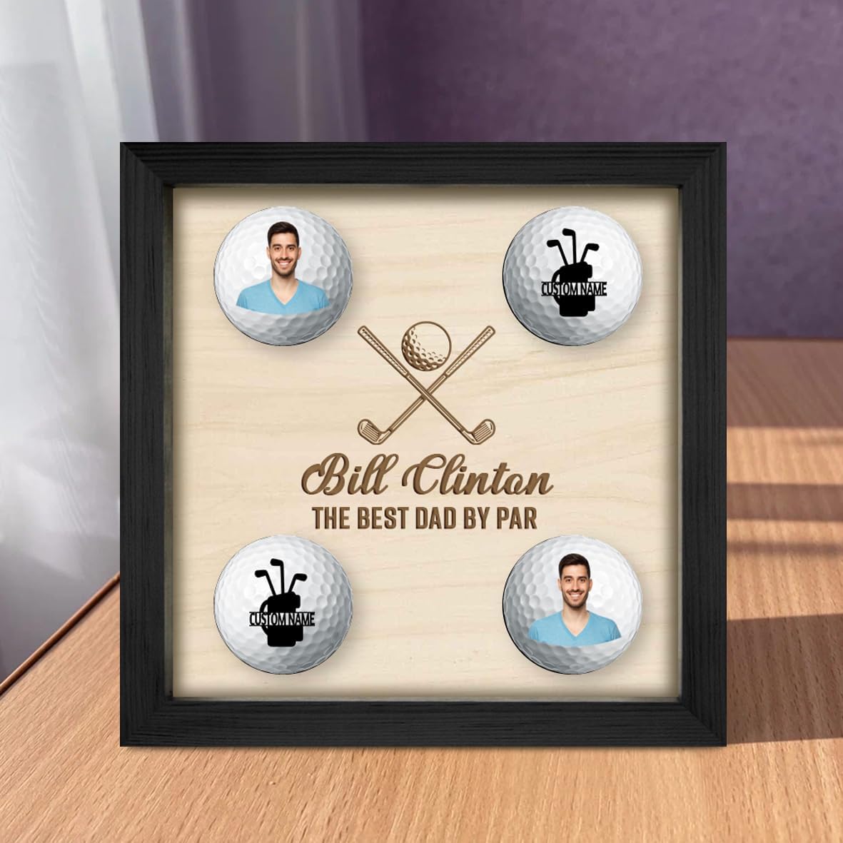 Personalised Golf Ball Holder Frame Custom Photo Name Golf Ball Display Case Wooden Golf Shadow Box Golf Ball Markers Hanger Desk Decor Gift for Men Dad Grandpa Family (Golf Ball Display Holder - 4)