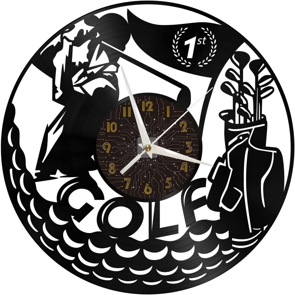 Golf Decoration Vinyl Wall Clock, Vinyl Record Clock Wall Art Silent & Non-Ticking(12 inchs C)