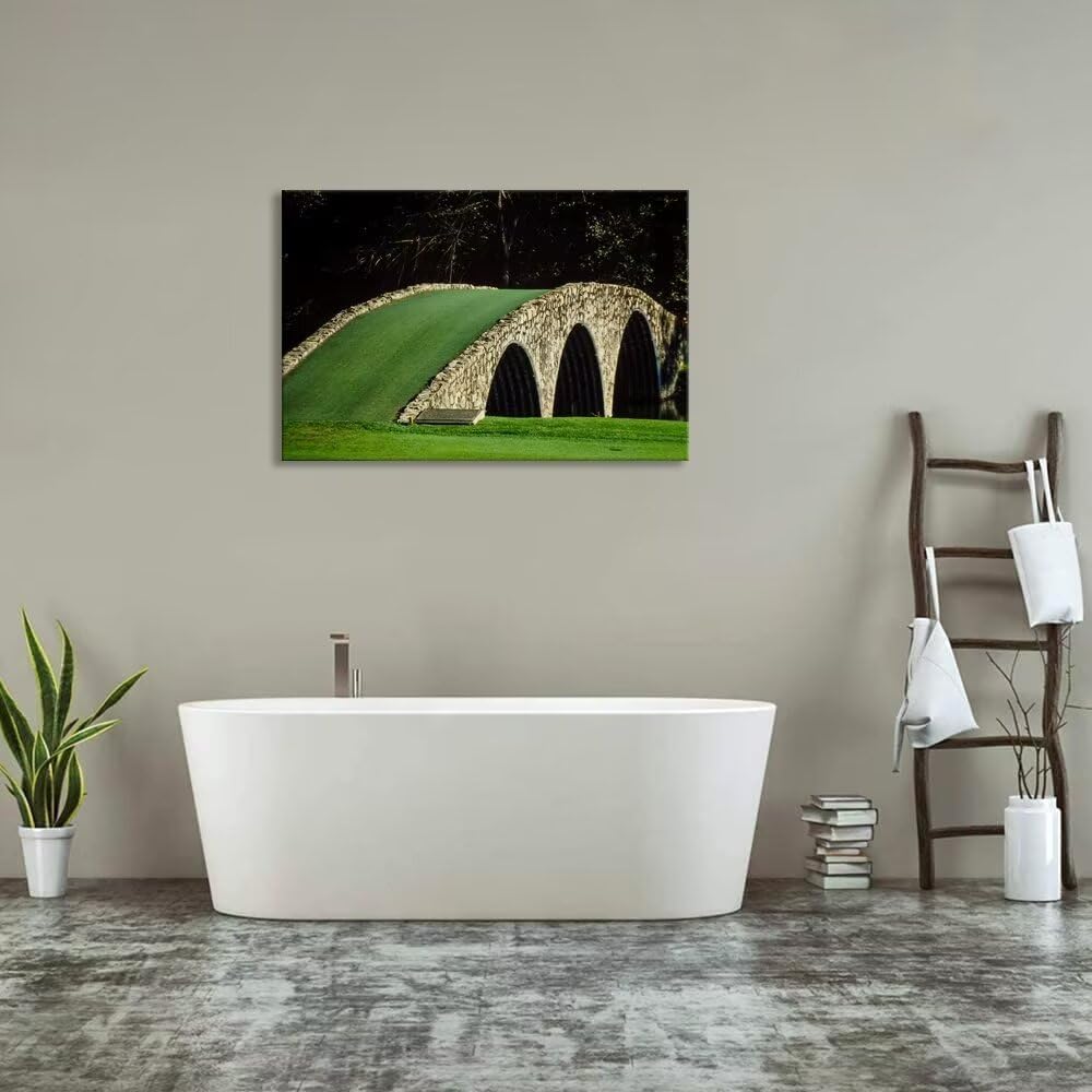 chenchenArt Famous Bridge at Augusta National Golf Course Wall Art for Living Room Bedroom Bathroom Home Decorations Augusta Golf Poster Canvas Prints Framed Ready to Hang(18''H x 24''W)