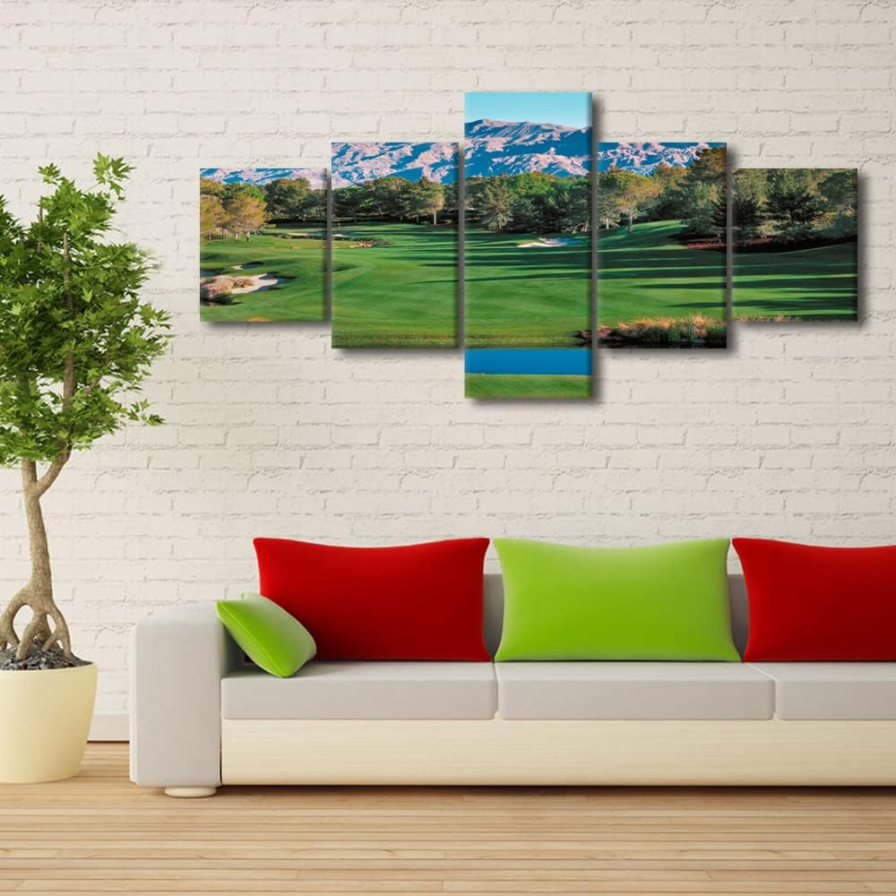 5 Piece Golf Course Wall Art Shadow Creek Golf Course Canvas Prints Wall Art American Nevada Paintings Golf Artwork for Living Room Bedroom Office Wall Decor Framed Ready to Hang - 50"W x 24"H