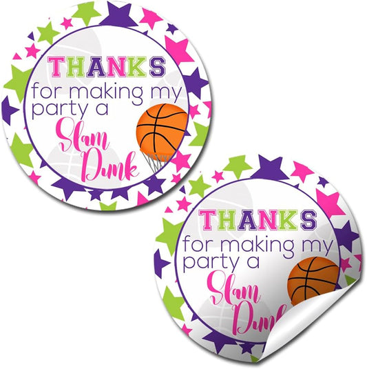 Cute Basketball Sports Lover Birthday Party Stickers for Girls, 40 2" Party Circle Labels for Favors, Envelope Seals & Treat Bags