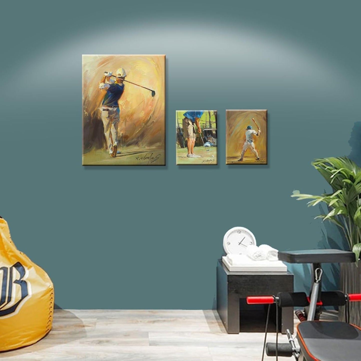 JZLDZS Large Golf Canvas Wall Art Framed Sports Theme Painting Print Pictures Wall Decor for Bedroom Office Man Cave Living Room, 24x32 Inch Yellow