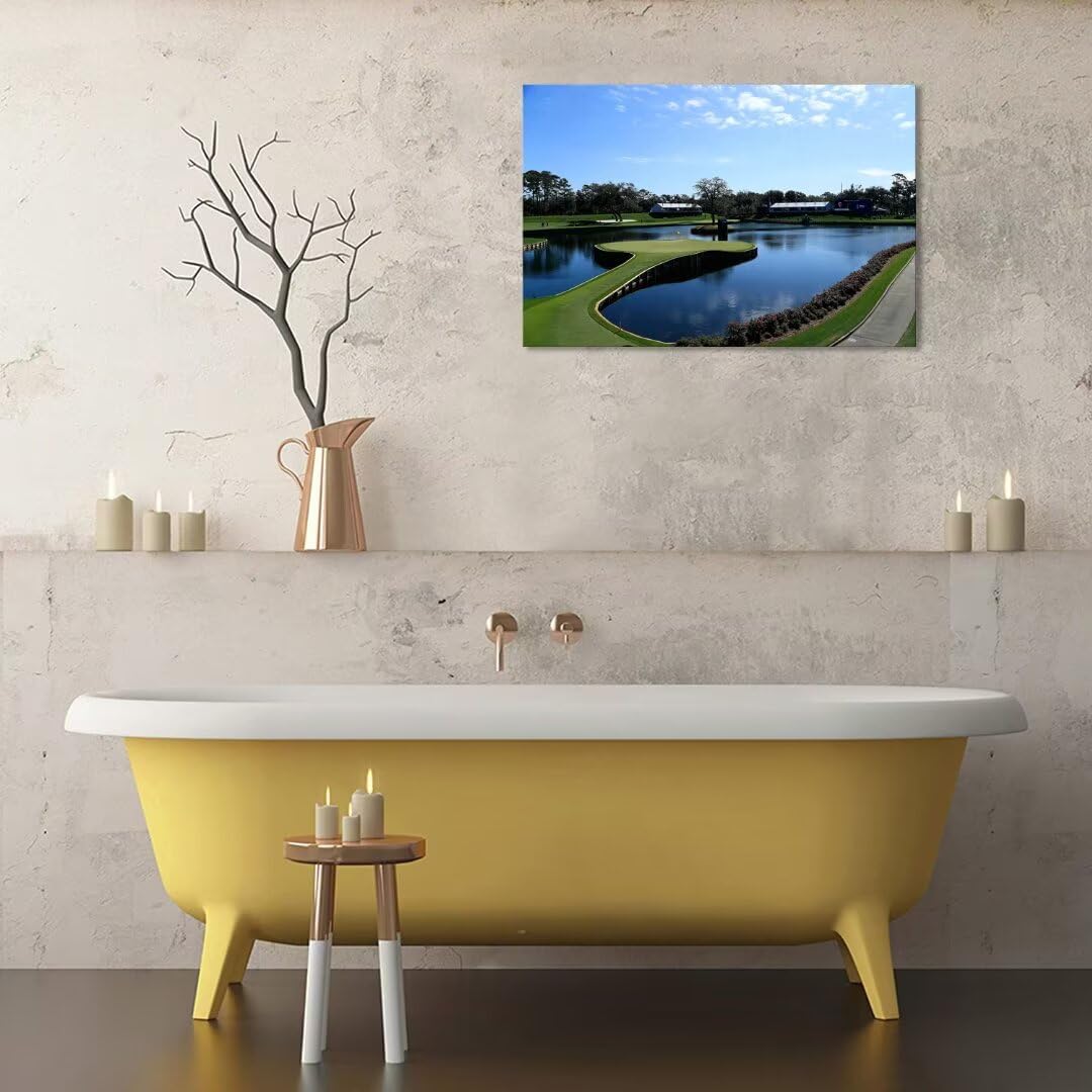 TPC Sawgrass Golf Course Wall Art for Living Room Bedroom Office Wall Decor - USA Golf Course Picture Poster Framed Artwork Canvas Prints Golf Art Ready to Hang(12''H x 16''W)