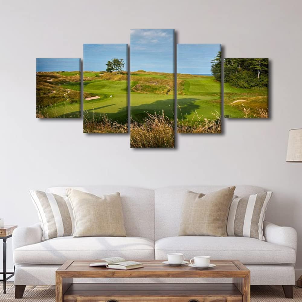 5 Piece Golf Wall Art Wisconsin USA Wall Decor Golf Course Wall Art Nature Landscape Wall Decor Poster Golf Course Field Pictures for Walls Print for Bedroom Decor Framed Ready to Hang - 60"W x 32"H