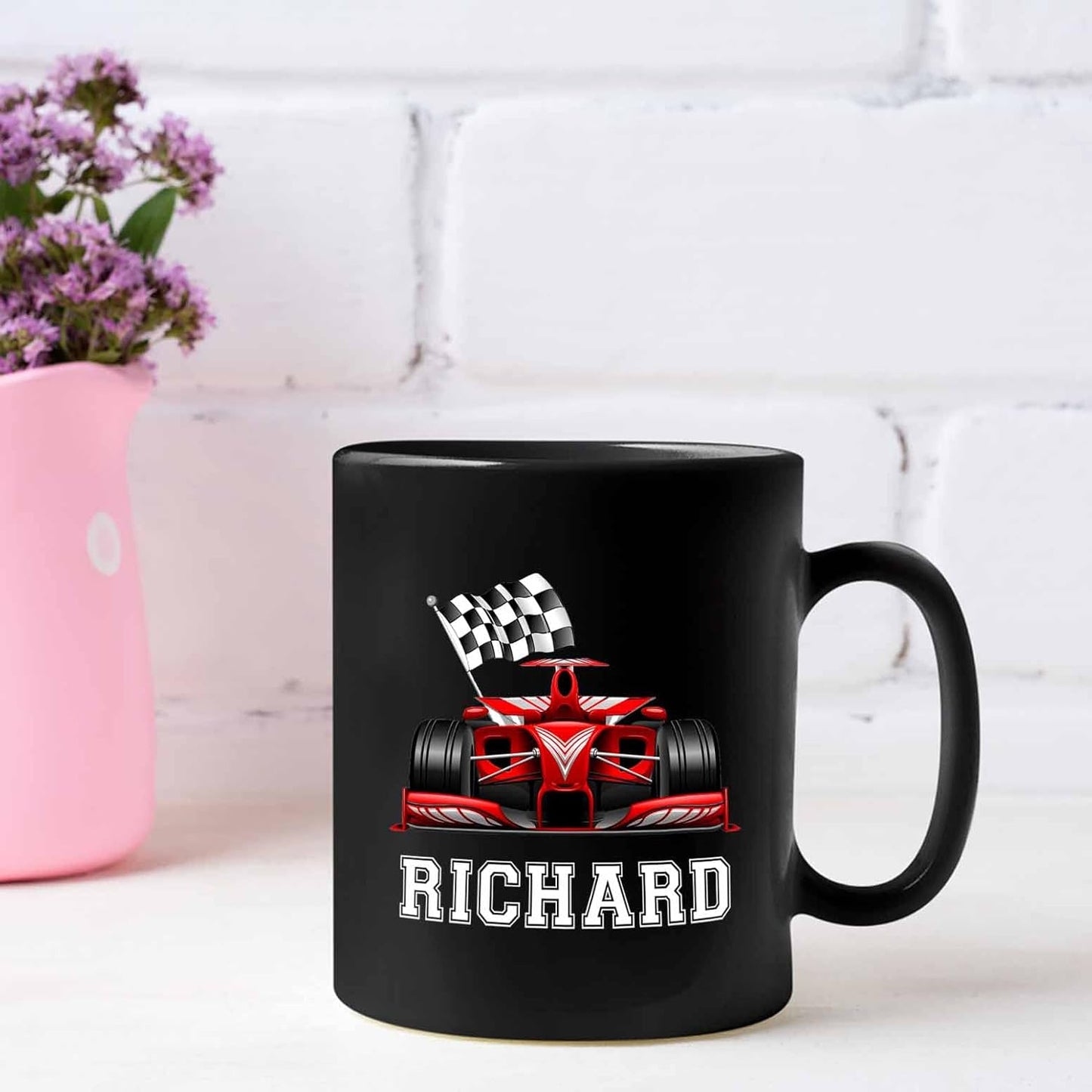 Personalized Car Racing Coffee Mug 11 Oz 15 Oz, Customized Black Ceramic Cup Gifts for Men Women Friend, Racer Travel Mug, Racing Lover Best Drag Gift