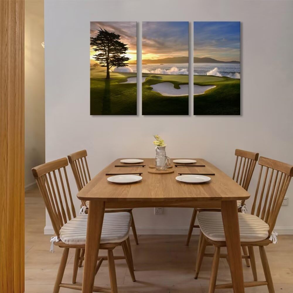 Pebble Beach Golf Course Wall Art Pictures Golf Wall Decor for Living Room Bedroom Home Decorations Golf Course Posters Framed Artwork Canvas Prints Ready to Hang(12''W x 24''H x3)