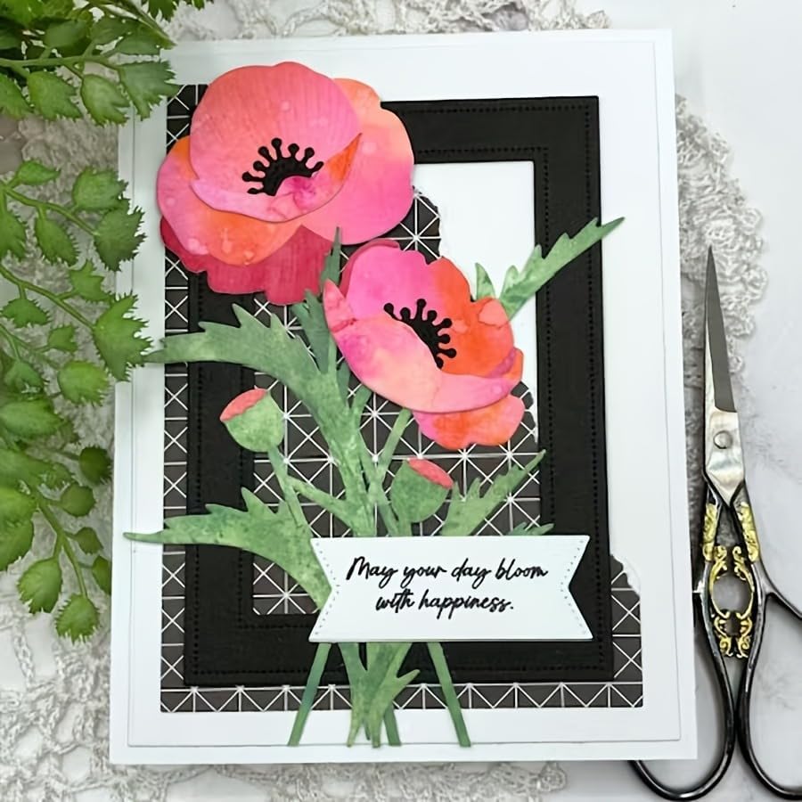 Flowers Metal Cutting Die for Scrapbooking - Cut Stencils for DIY Scrapbook Photo Album Decorative Paper Card, Card Making Supplies, Stencils & Crafting Die Cut (Geranium 5.6 x 4.2 in)