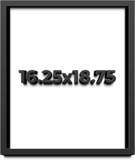 16.25x18.75 Shadow Box Black Solid Wood Display Frame with White Acid-Free Backing UV Acrylic & Hanging Hardware - with 3/4" Usable Depth