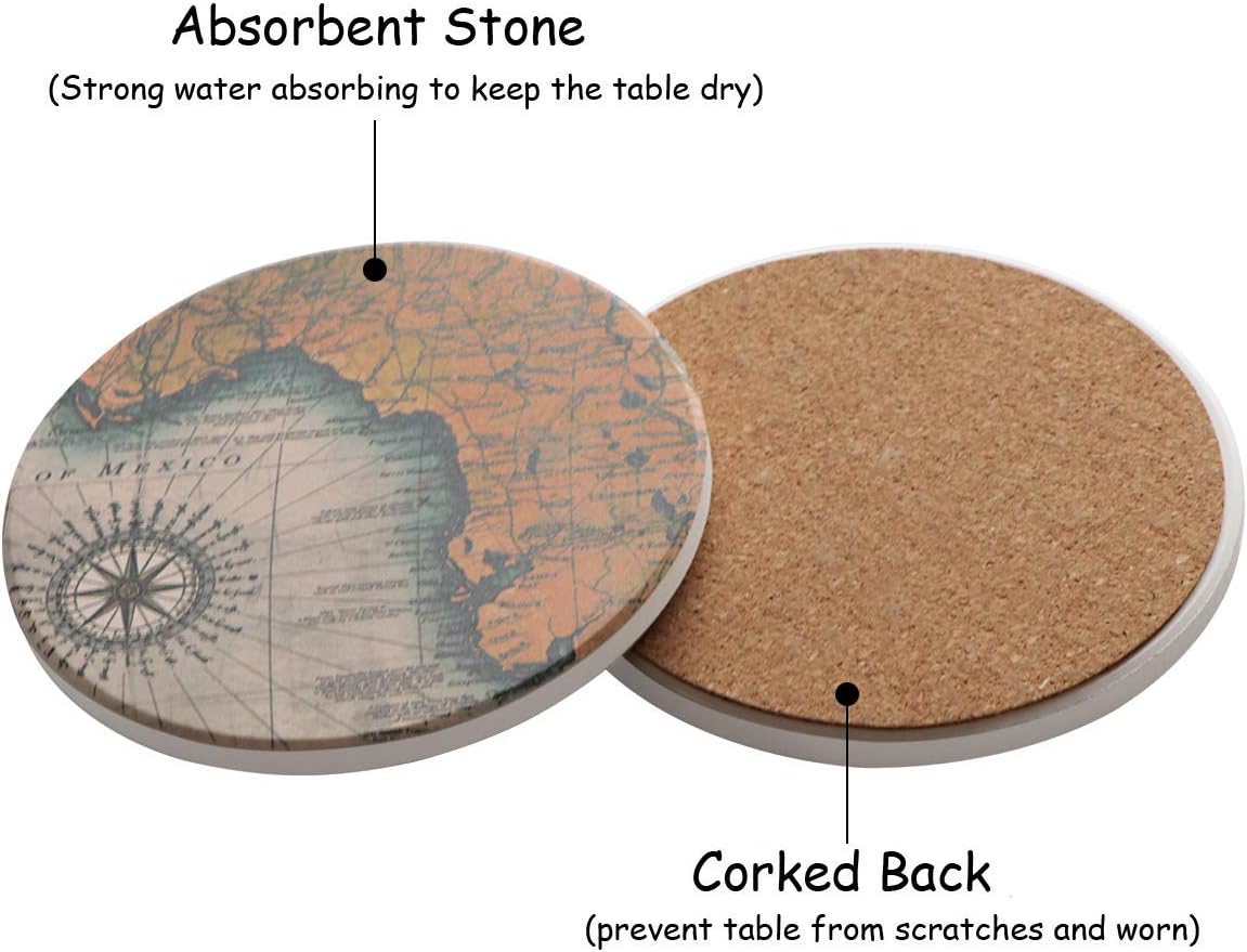 Darate Absorbent Coasters with Holder Set of 8, Coasters for Drinks, Unique Housewarming Gift, 4 Inch Round Coaster for Bedroom, Home, Office, Bar, Dining Room, Living Room, Kitchen (Nautical Chart)