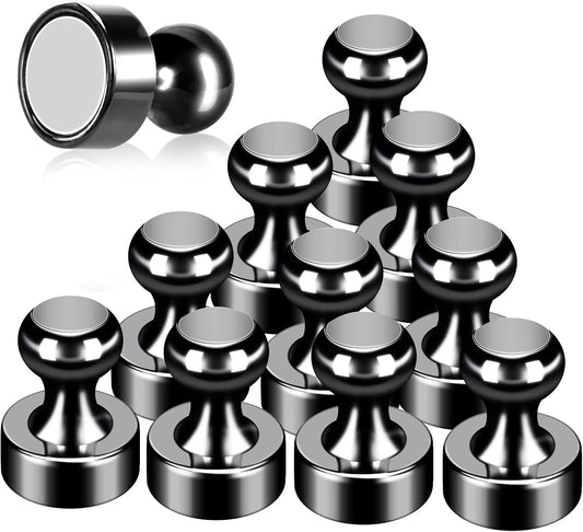 12Pack Fridge Magnets Black,Metal Refrigerator Magnet, Strong Push Pin Magnets for Whiteboard, Refrigerator, Dry Erase Board, Map, Locker Accessories, Office Accessories, Kitchen Accessories