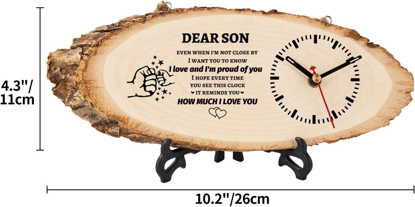 BeauGift Gifts for Son, Christmas Wooden Clock Gifts for Son from Mom Dad, Birthday Gifts for Son in Law, from Mother Father to My Son
