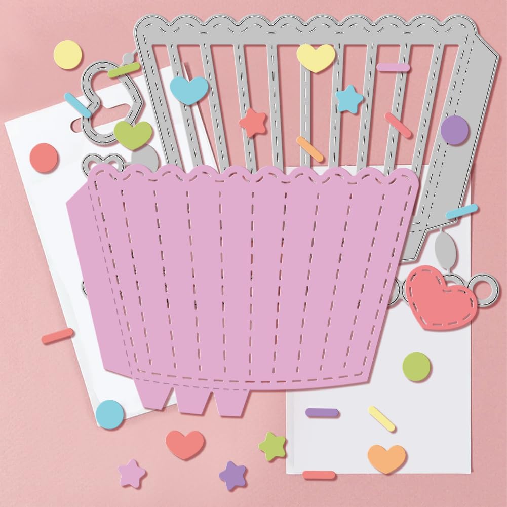 GLOBLELAND 3D Cupcake Gift Card Holder Cutting Dies for Card Making Dessert Cut Die for DIY Scrapbooking Journal Embossing Paper Craft Decor