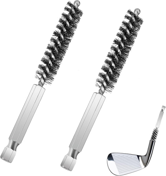 2 Pcs Golf Clubs Head Hosel Brush, Silver Shaft Ferrules Brush, Stainless Steel Bore Wire Cleaning Tool, Electric Drill Wire for Deeply Clean Debris Dust Glue