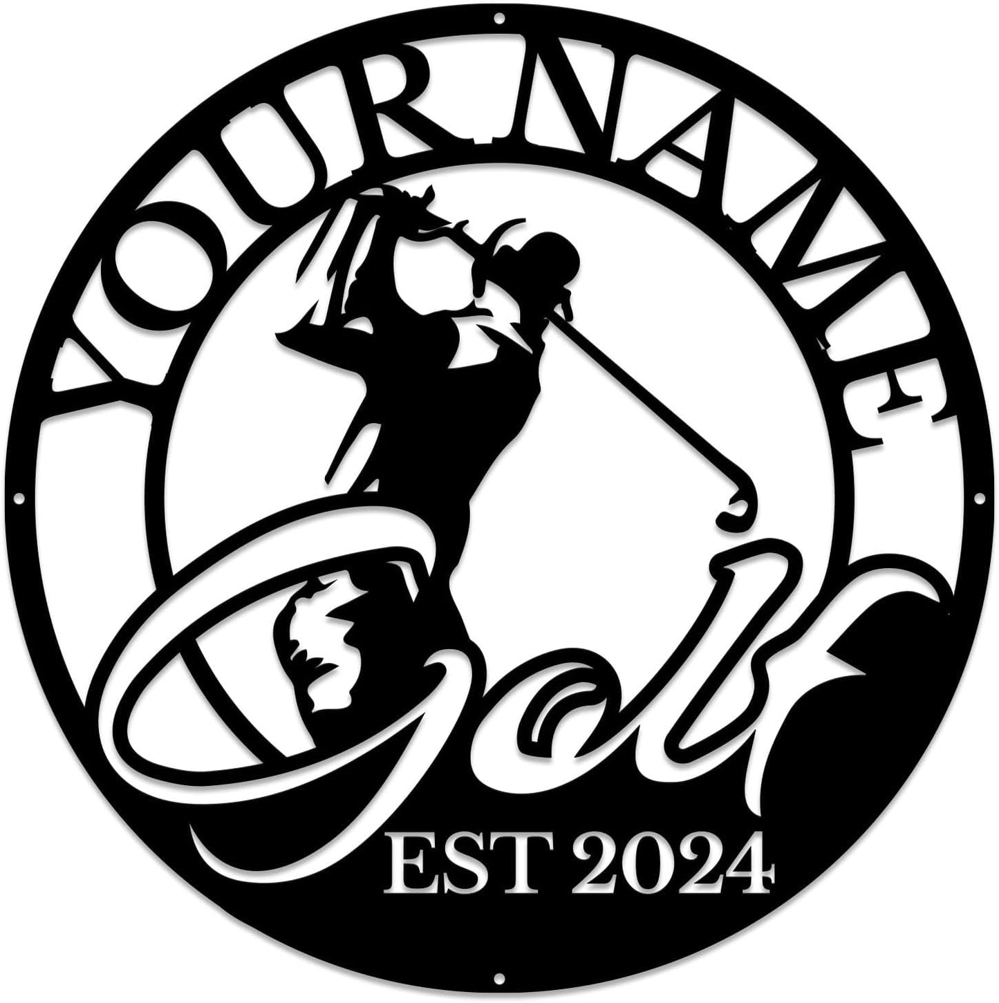 Golf Art Metal Signs,Custom Golf Metal Name Signs,Personalized Golf Signs,Black Golf Metal Wall Art Signs,Golfball Home Outdoor Metal Signs (Style F)