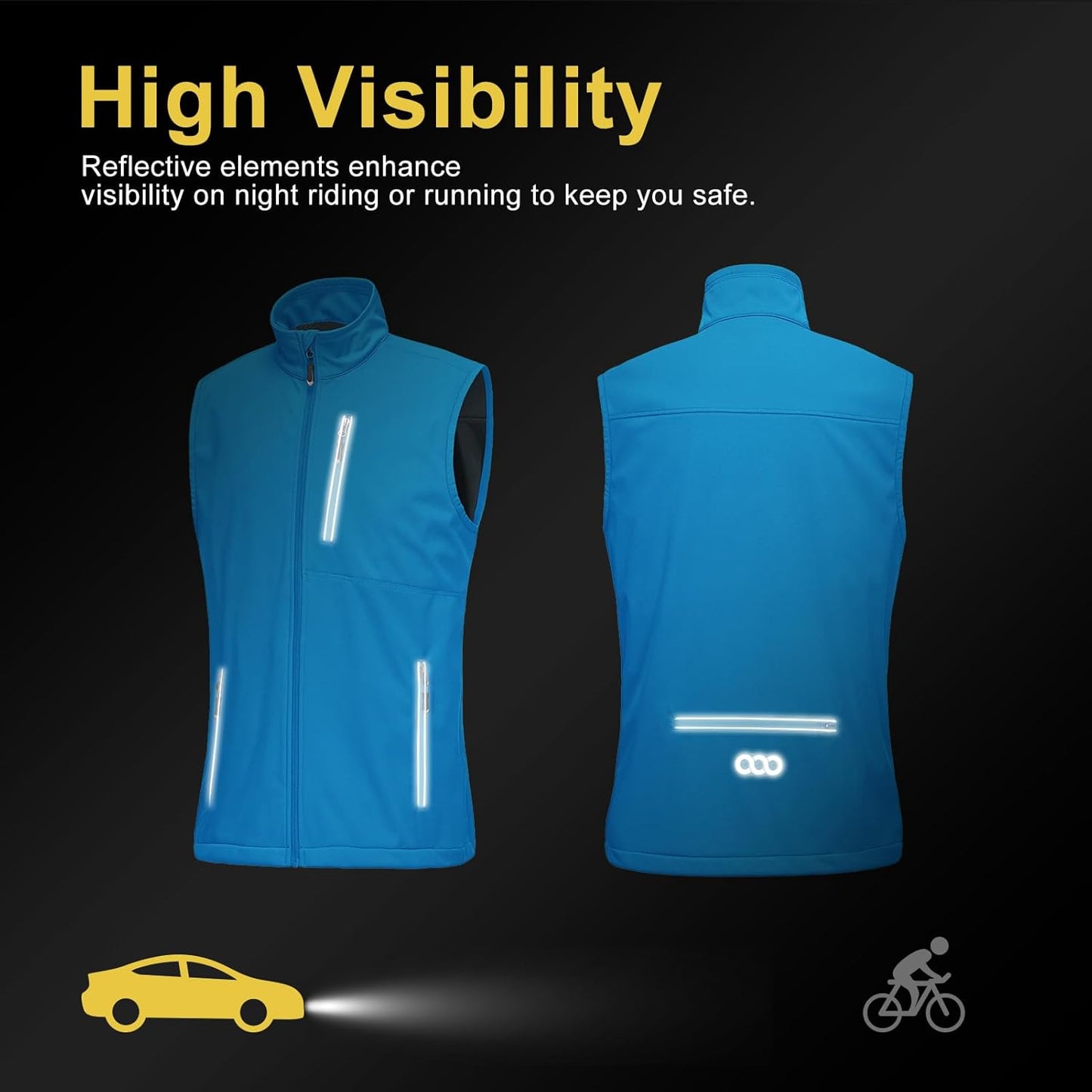 33,000ft Men's Windproof Lightweight Golf Vest Outerwear with Pockets, Softshell Sleeveless Jacket for Running Hiking Sports
