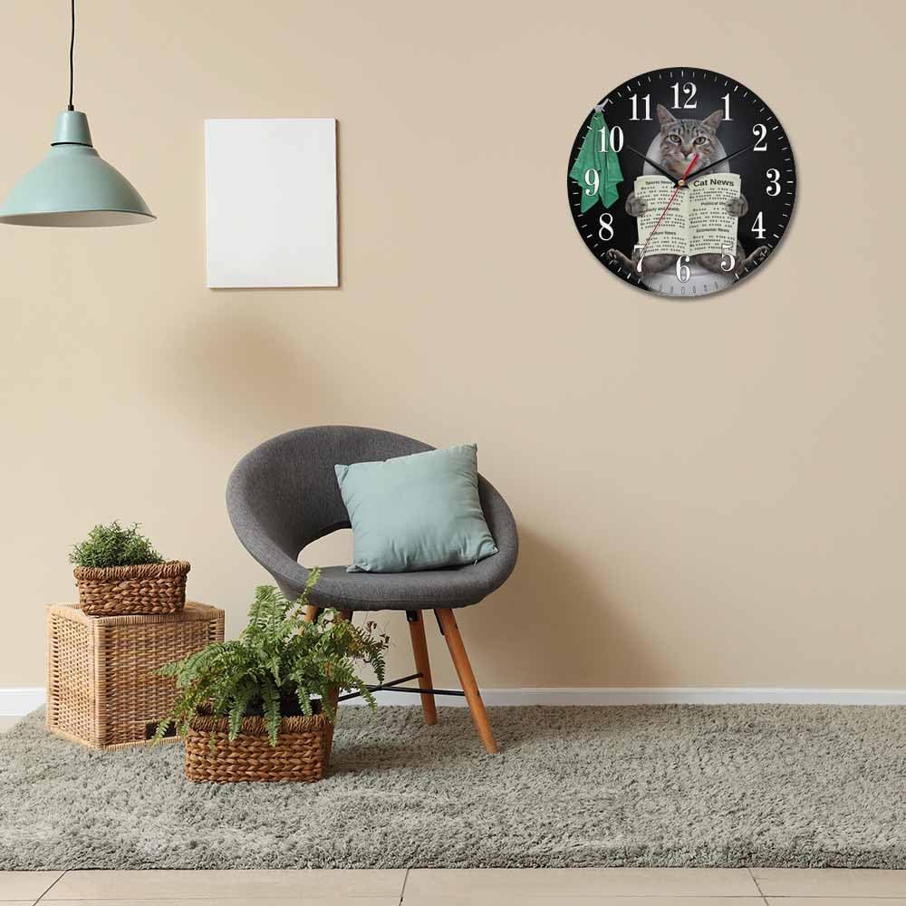 Mxocom Funny Cat Wall Clock Gray Cat Reading Newspaper Bathroom White Toilet Bowl 10 Inch Silent Non Ticking Battery Operated Clock Vintage Round Clock for Living Room Bedroom Bathroom Office Decor