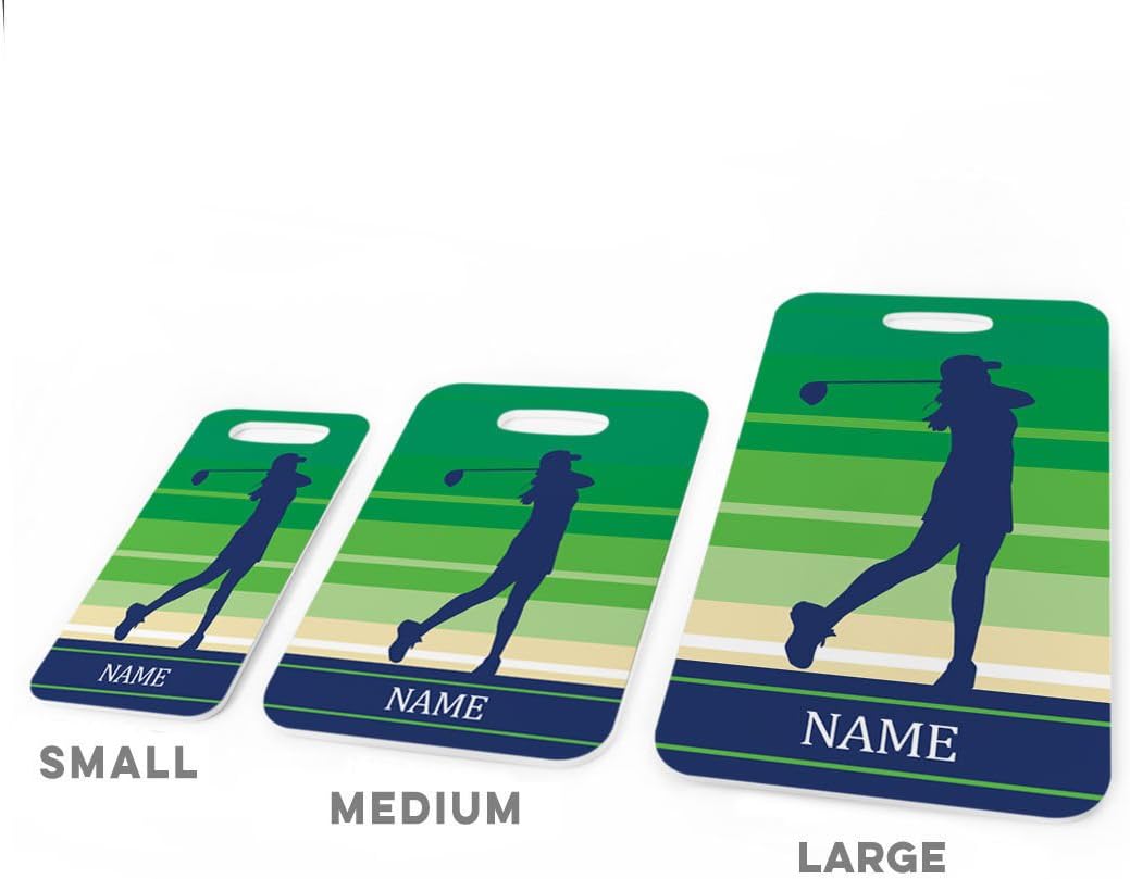 ChalkTalkSPORTS Golf Luggage & Bag Tag | Personalized Female Golfer | Standard Lines on Back | Small | Green